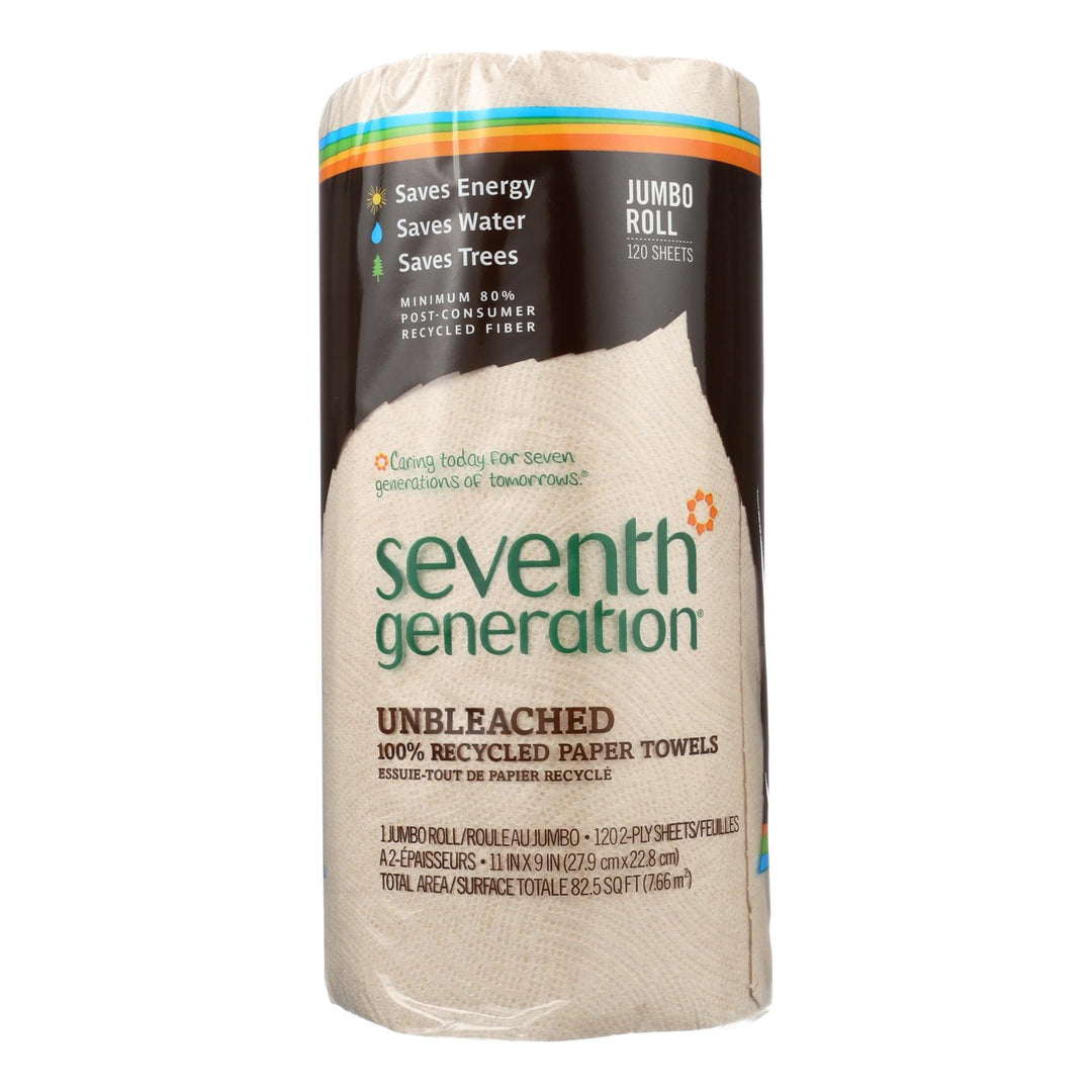 Seventh Generation Recycled Paper Towels - Unbleached - Case Of 30 - 120 Count - Maras Green